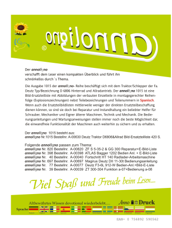 Deutz Schlepper/Traktor Zugmaschine Typen 6806 & 6806 A Allrad Bild- Ersatzteilliste & Explosionszeichnungen - annoligno 1015